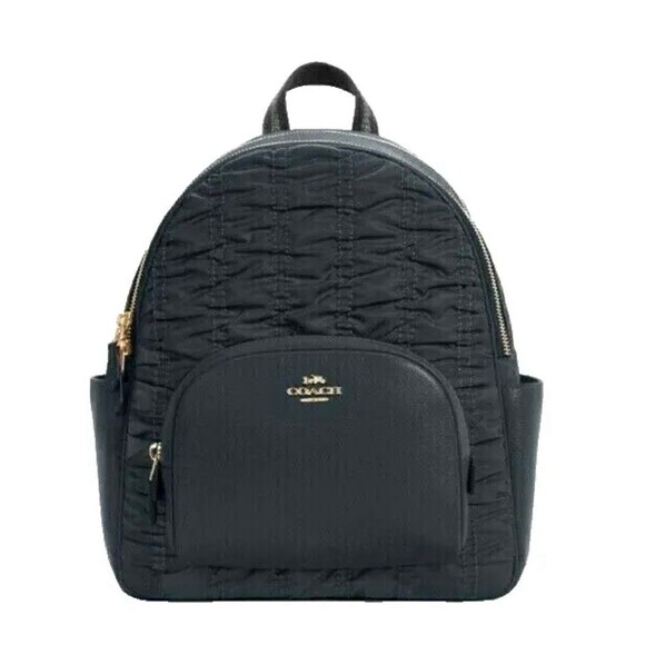 New Coach C4094 Court Backpack with Ruching Nylon and Pebble Leather Midnight - Picture 1 of 3